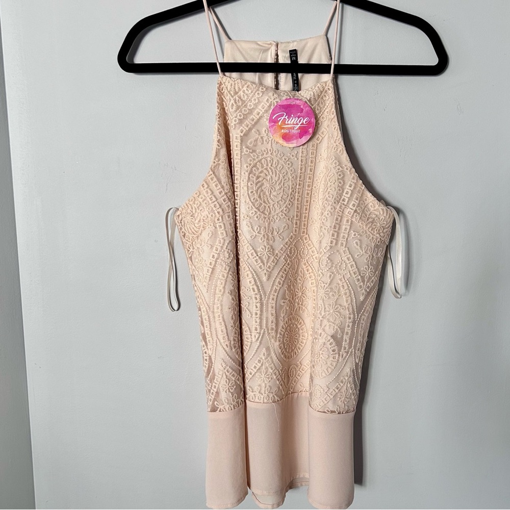Doe & Rae Cream Embroidered Tank Top